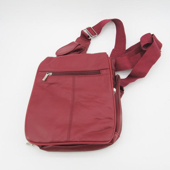 Buxton Handbags - Buxton Genuine Leather Crossbody Expandable Messenger Bag Unisex Red